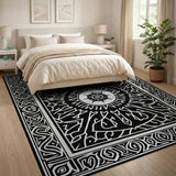 Black and White Traditional Persian Intricate Black White Persian Medallion Rug