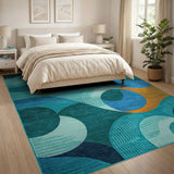 Geometric Modern Blue and Teal Teal Blue Abstract Geometric Area Rug