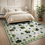 Green Shamrock Clover Area Rug with Gold Border