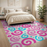 Pink and Blue Swirl Washable Area Rug