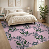 Pink Green Swan Floral Damask Area Rug