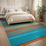 Vibrant Teal Orange Pink Striped Area Rug