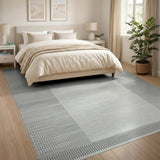Grey Textured Border Neutral Area Rug