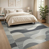Modern Wavy Grey Abstract Area Rug