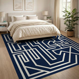 Navy Blue Geometric Maze Blue and Teal Area Rug