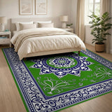 Emerald Green Persian Medallion Area Rug with Navy Border