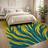 Teal Grass Blades on Sunny Yellow Abstract Rug