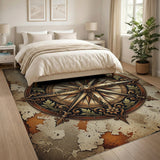 Vintage Distressed Compass Rose Area Rug