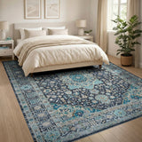 Navy Teal Persian Medallion Area Rug