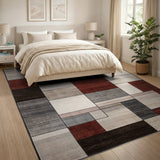 Geometric Block Area Rug in Neutral Rust Tones