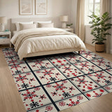 Red Black Star Grid Area Rug