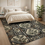 Vintage Green Botanical Lattice Area Rug