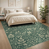 Green Floral Leaf Berry Area Rug