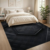 Black Geometric Hexagon Area Rug