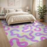 Squiggly Pink Purple Teal Abstract Area Rug