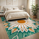 Teal Green Mandala Sunflower Area Rug