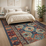 Vibrant Red Blue Persian Medallion Area Rug