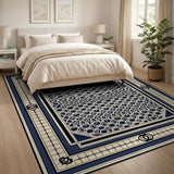 Navy Blue Lattice Geometric Area Rug
