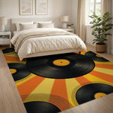 Retro Black Vinyl Records Orange Area Rug