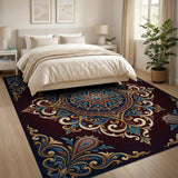 ODIKA Ornate Persian Medallion Washable Area Rug - Low Pile Non-Slip Vintage Rug