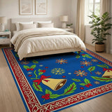 Festive Blue Persian Christmas Bells Holly Rug