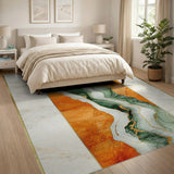 Green Orange Marble Swirl Abstract Area Rug