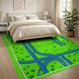 Green Kids Cartoon Road Adventure Play Rug
