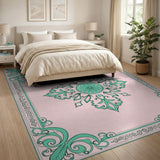 Teal Floral Medallion Pink Area Rug