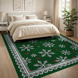 Festive Green Snowflake Rug with Red Berries