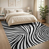 ODIKA Modern Abstract Black & White Wavy Washable Area Rug - Low Pile, Non-Slip, Pet & Kid Friendly