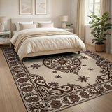Beige and Neutral Traditional Persian Ornate Beige Persian Medallion Area Rug