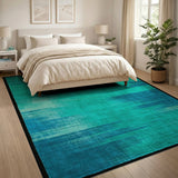 Blue and Teal Teal Striped Geometric Modern Area Rug