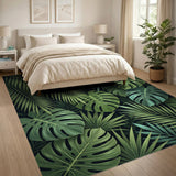 Coastal Beach Green Lush Green Monstera and Palm Leaf Area Rug
