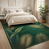 Green Emerald Green Gold Palm Leaf Area Rug