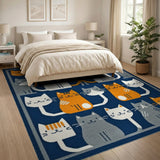 Playful Cartoon Cats Navy Area Rug