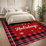 Happy Holidays Red Black Plaid Area Rug