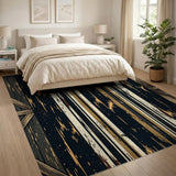 Distressed Vintage Black Tan Striped Area Rug