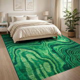 Geometric Modern Emerald Wave Abstract Area Rug
