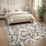 Beige Floral Swirl Vine Area Rug