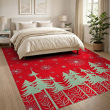 Festive Red Pine Forest Starry Silhouette Area Rug