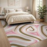 Pink Wavy Geometric Abstract Area Rug