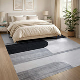 Abstract Curved Black White Geometric Area Rug