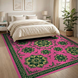 Pink Traditional Persian Vibrant Pink Persian Floral Medallion Rug