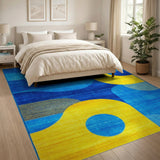 Multi-color and Patterns Bold Blue Yellow Geometric Abstract Area Rug