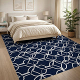 Blue and Teal Navy Blue Geometric Modern Area Rug