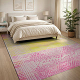 Vibrant Pink Yellow Geometric Southwestern Rug