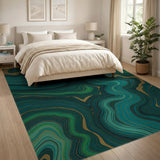 Teal Gold Marble Swirl Area Rug