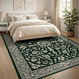 Ornate Green Ivory Floral Medallion Rug