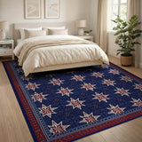 ODIKA Washable Navy Blue Red Star Area Rug - Non-Slip Low Pile Indoor Rug