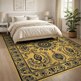 Yellow Traditional Persian Area Rug with Black Paisley
